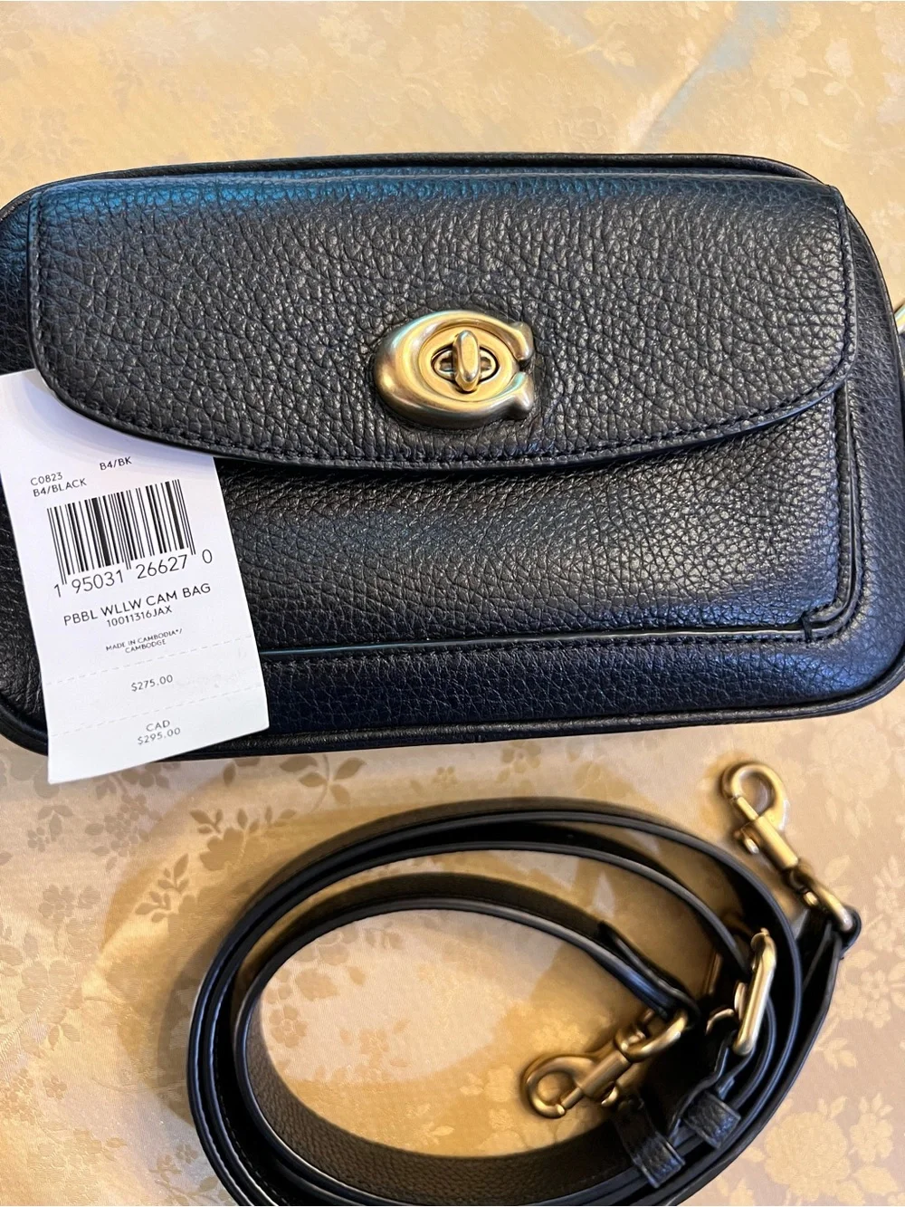 Coach Black Pebbled Leather Crossbody with Gold Turnlock; Small crossbody